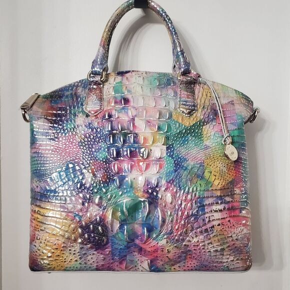 BRAHMIN LARGE Chromatic Melouboure Duxberry Satchel Silver Metallic Leather Deta - Picture 6 of 13